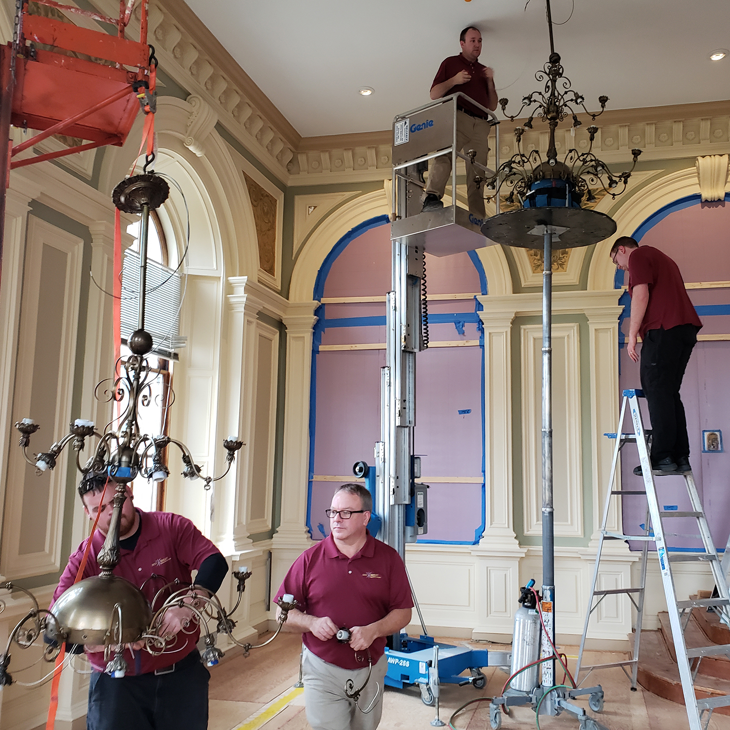 Chandelier removal, installation, and storage